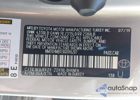 2019 Toyota C-Hr Xle из США, поврежденный, VIN NMTKHMBX3KR096207